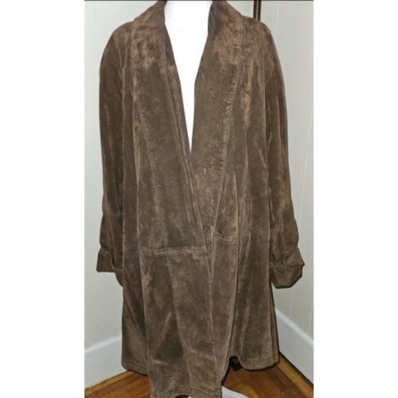 JACQUELINE FERRAR Brown Suede Shawl Collar Draped Jacket Ladies MEDIUM - Picture 2 of 6